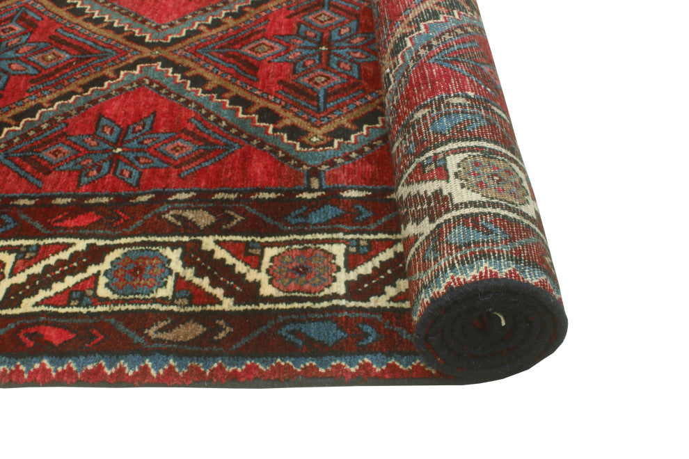 Fine Vintage Distressed Behbaha Red/Blue Runner, 3'4 x 9'11