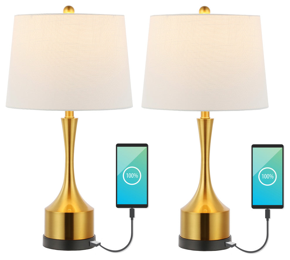 Cooper 26" French Country Iron Table Lamp, USB Charging, Set of 2, Gold