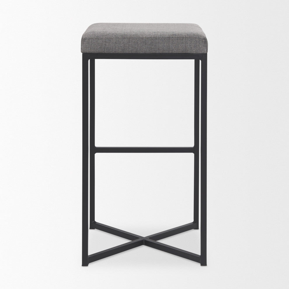 Frodo Gray Fabric Seat with Black Iron Frame Bar Stool