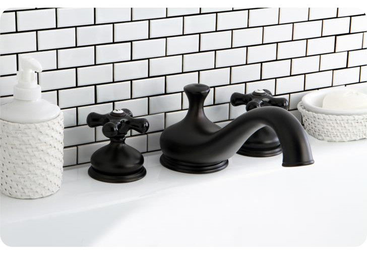 Heritage Onyx Roman Tub Filler w/ Black Porcelain Cross H& le, Oil Rubbed Bronze
