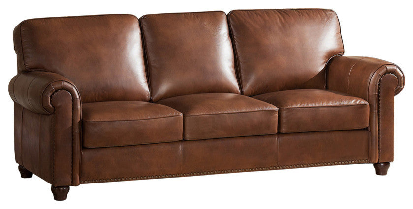 Barbara Leather Craft Sofa, Brown