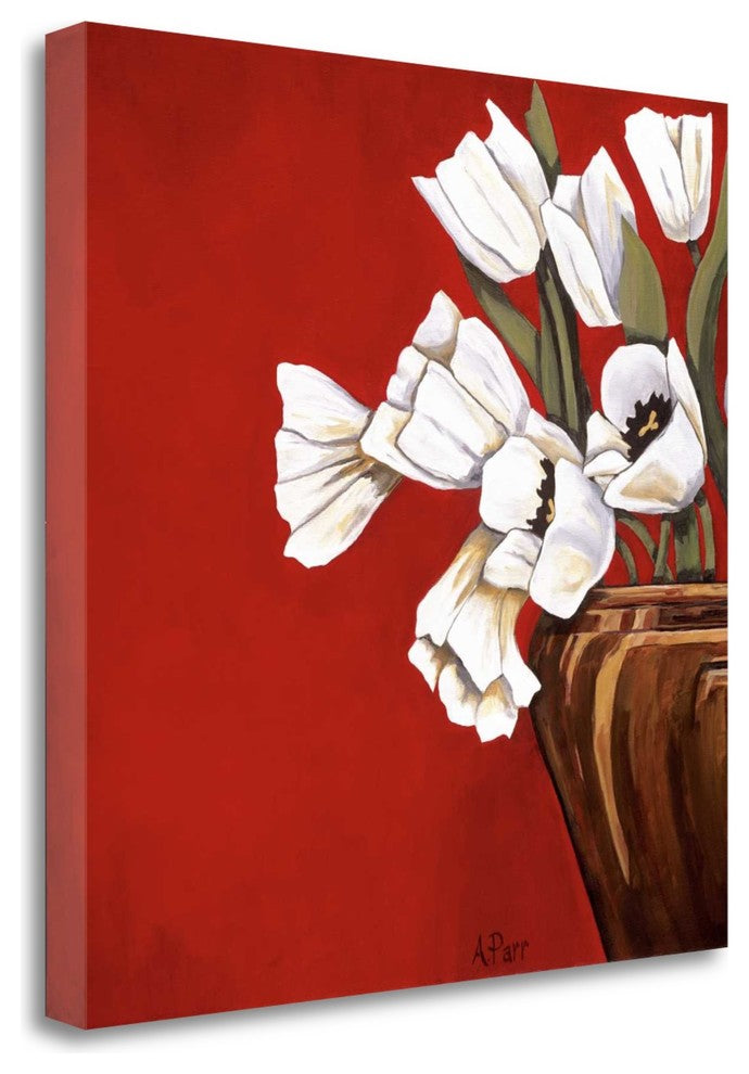 "Tulips On Red" By Ann Parr, Giclee Print on Gallery Wrap Canvas, Ready to Hang