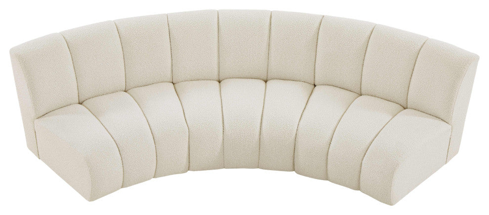 Infinity Black Boucle Fabric Upholstered Arc Shaped Modular Sectional, Cream, 3-Piece, Arc-Shaped