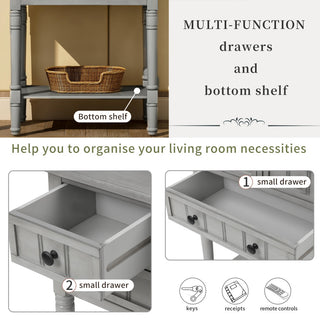 Narrow Console Table with Three Storage Drawers, Gray Wash