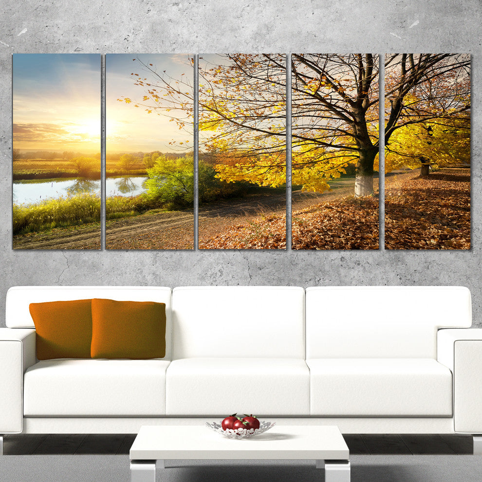 Beautiful Road by the River, Large Landscape Canvas Art, 60"x28", 5 Panels