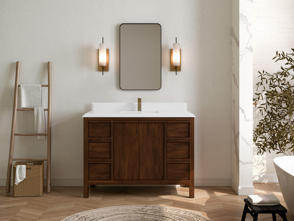 Elizabeth 48 Single Sink Bath Vanity in Dark Walnut Teak 1.5" White Quartz