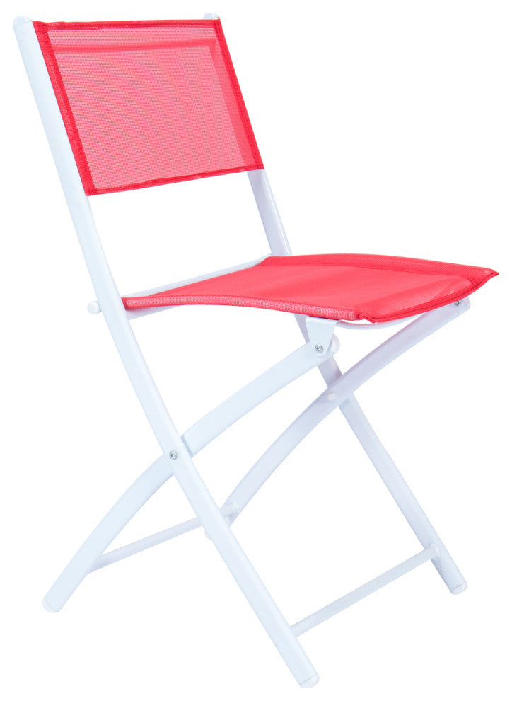 LeisureMod Outdoor Bistro Folding Table Chairs Set, Red