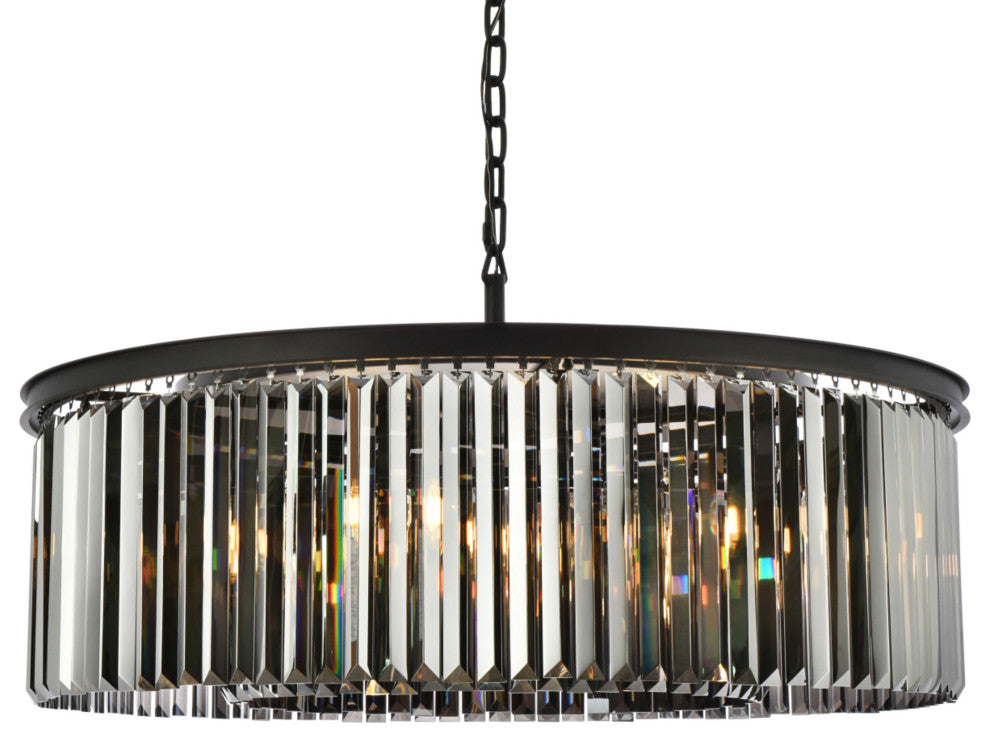 Elegant Lighting 1238G43-SS/RC Sydney 10 Light 44"W Crystal Drum - Matte Black