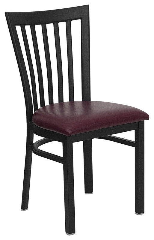 Black School House Back Metal Dining Chair, Burgundy Vinyl Seat/Black Metal Fram