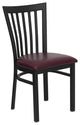Black School House Back Metal Dining Chair, Burgundy Vinyl Seat/Black Metal Fram