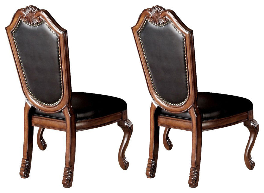 Set of 2 Black PU Upholstered Dining Side Chair, Cherry Finish