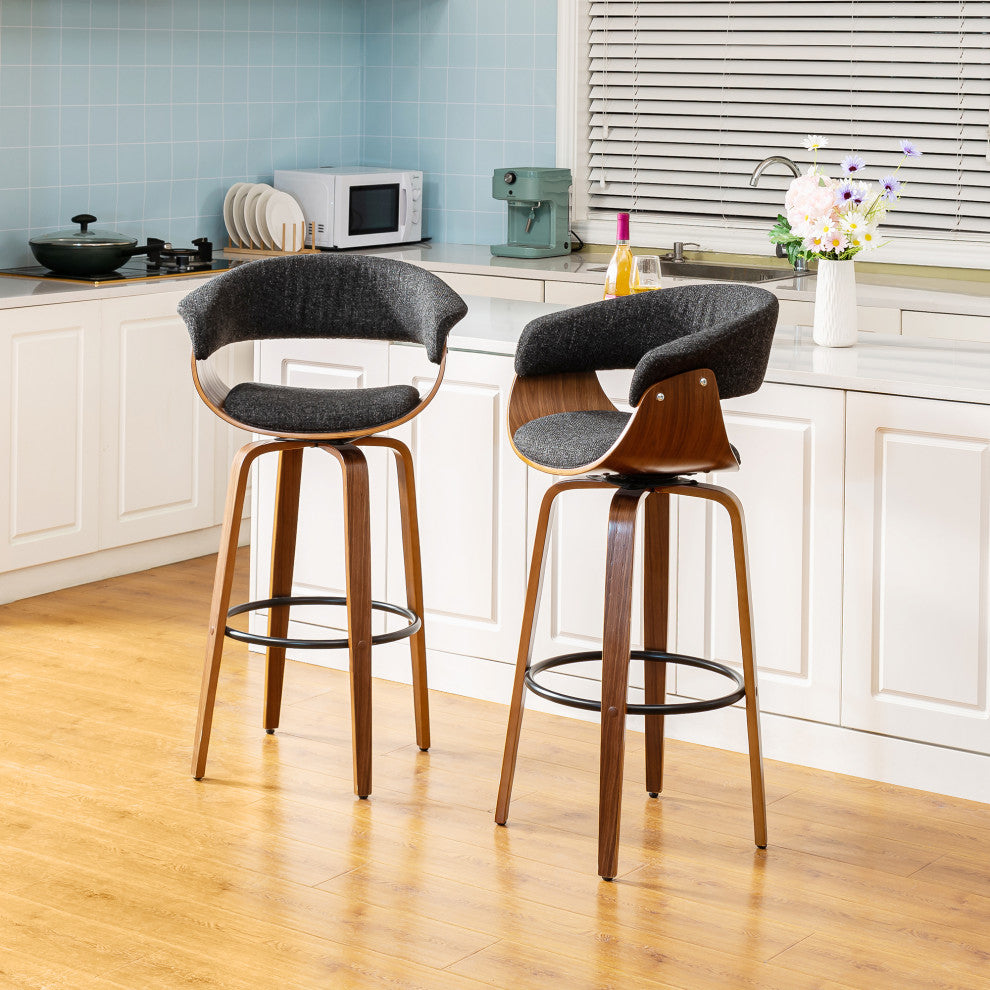 Bentwood Swivel Bar Chair, PU Leather, Set of 2, Dark Blue