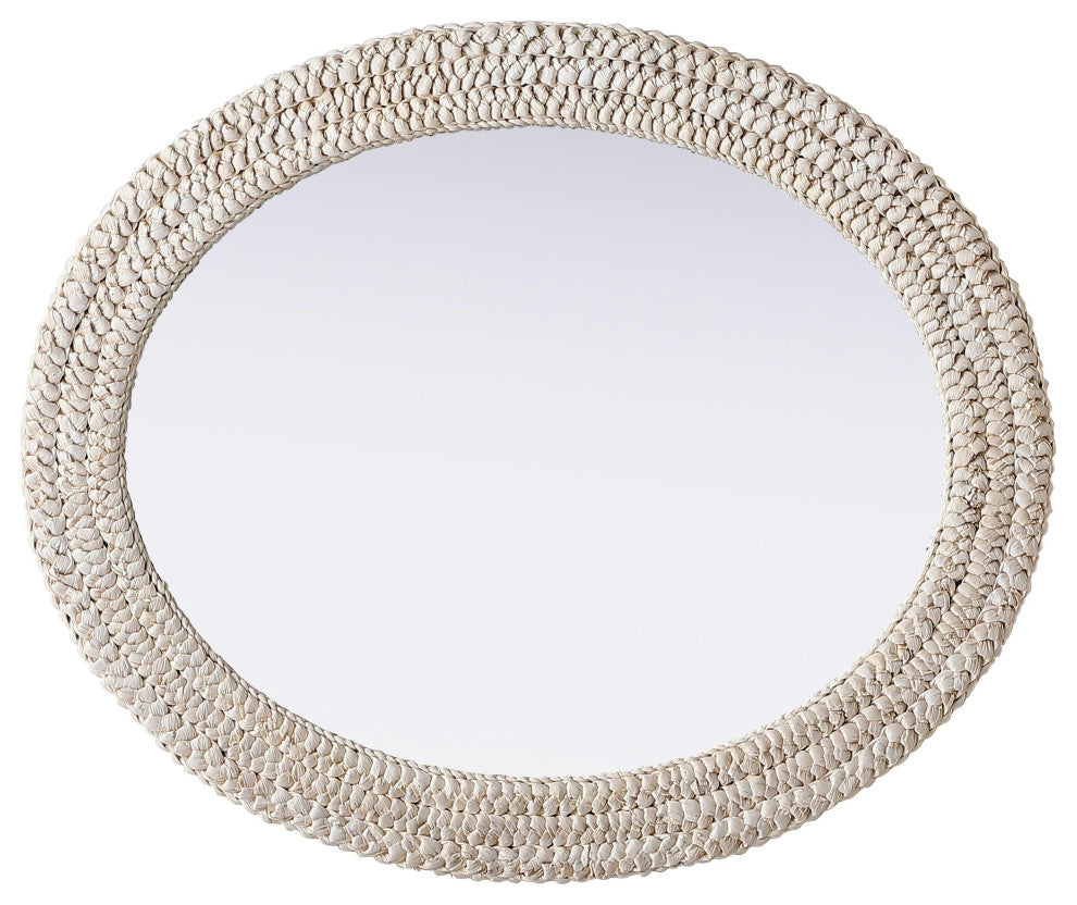 Home Living Oval Cornhusk Mirror 30x36, Linen White