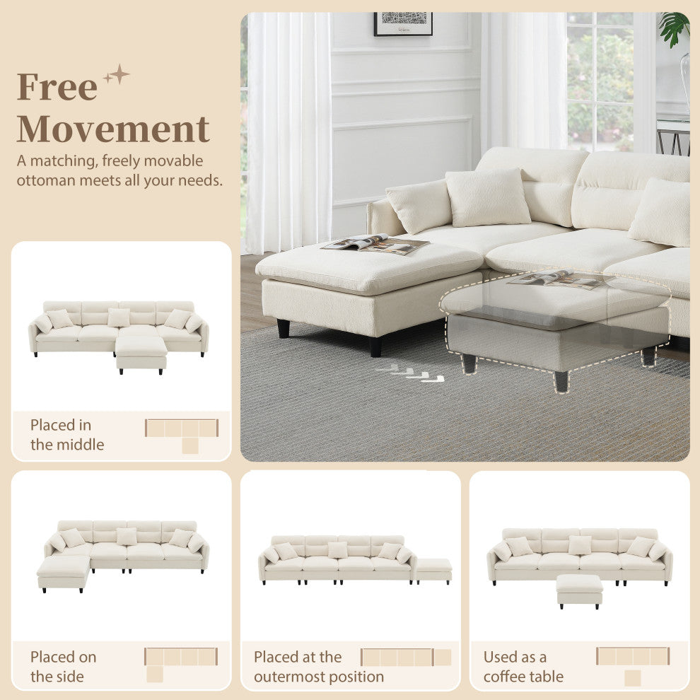 GDF Studio Modern Convertible L-Shaped Sectional Sofa With Ottoman, Beige