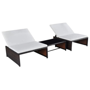 vidaXL Reclining Patio Chairs with Table Furniture 2 Pcs Brown Poly Rattan
