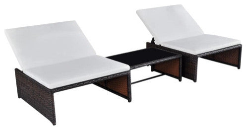 vidaXL Reclining Patio Chairs with Table Furniture 2 Pcs Brown Poly Rattan