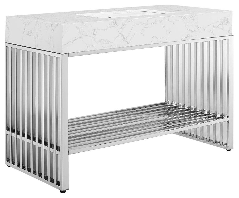 Gridiron Bathroom Vanity, White Silver