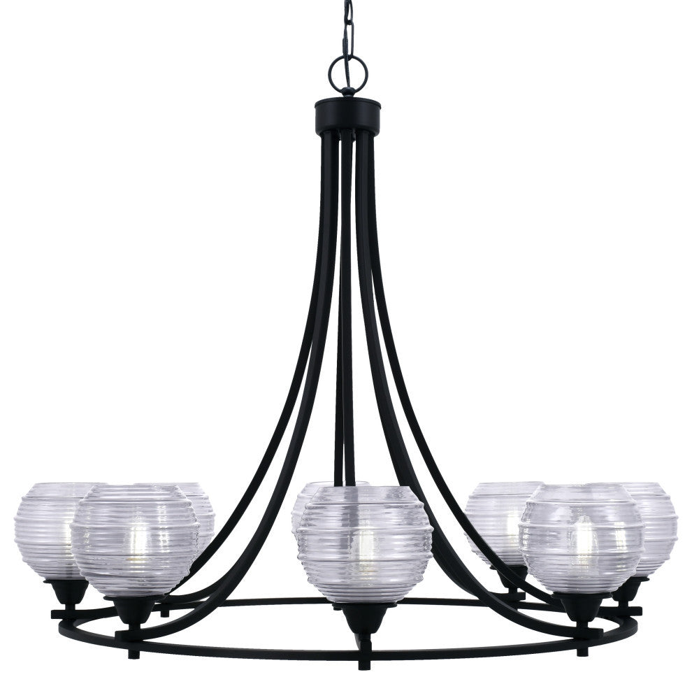 Paramount Uplight 8-Light Chandelier, Matte Black, 6" Clear Ribbed Glass