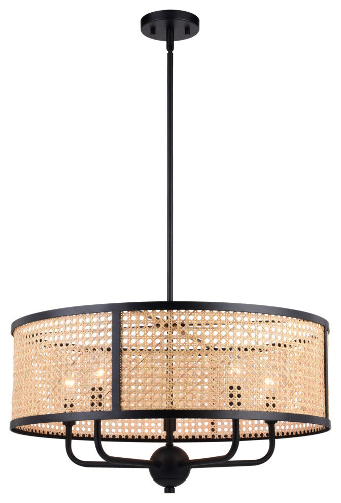 Vaxcel Lighting P0395 Berens 5 Light 24"W Rattan Cane Drum - Matte Black