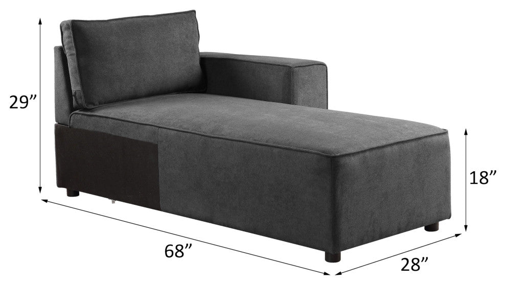 ACME Silvester Modular Chaise With 2 Pillows, Gray Fabric