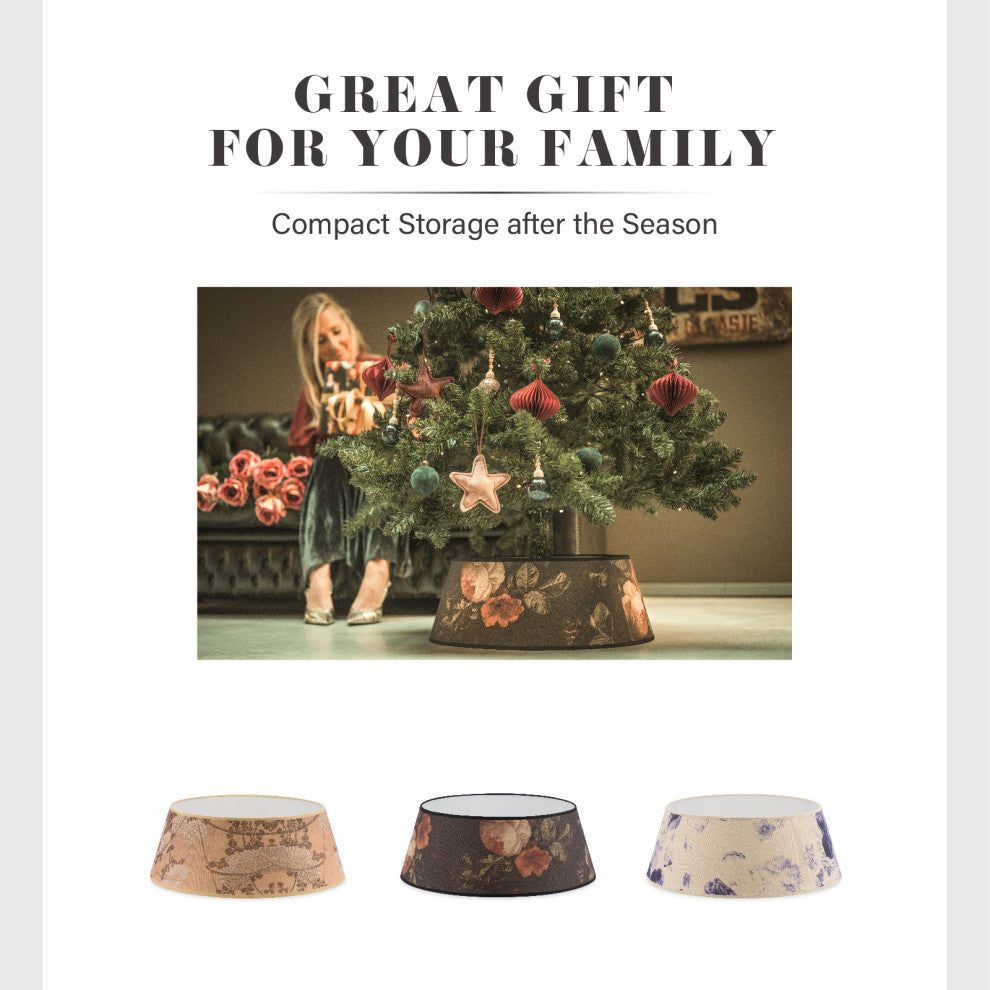 Tree Nest Glory Colorful Tree Skirt For Christmas Tree, Canvas Floral Pattern, M