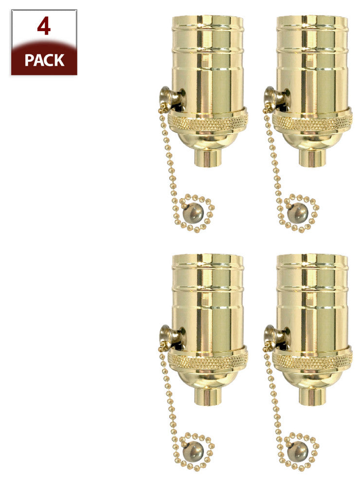 Royal Designs, Inc. Vintage Pull Chain Lamp Socket, Polished Brass, Set of 4