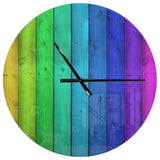 Rainbow Colors On Wooden Oversized Modern Metal Clock, 23"x23"