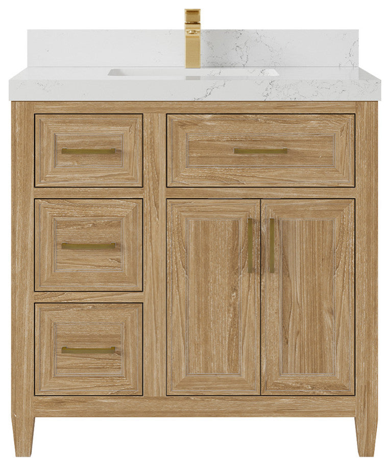 Santa Monica 36 Center Sink Bath Vanity in Whitewashed Teak 2" Empira Quartz