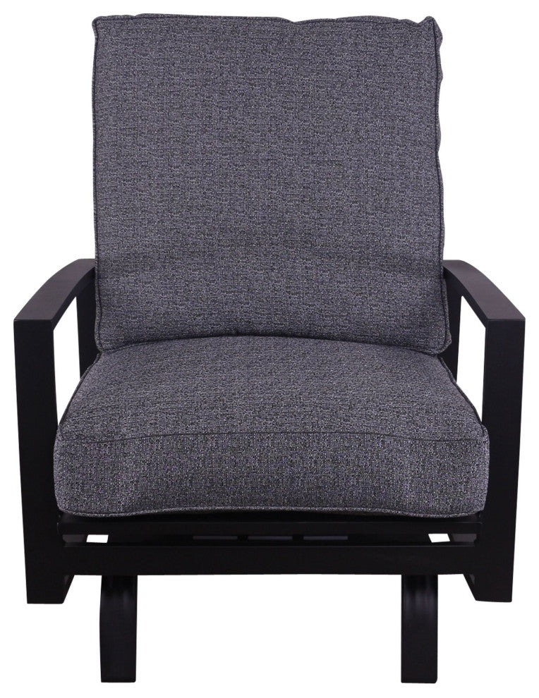 Courtyard Casual Santorini Black Aluminum 2 High Motion Chairs With Back Cushion
