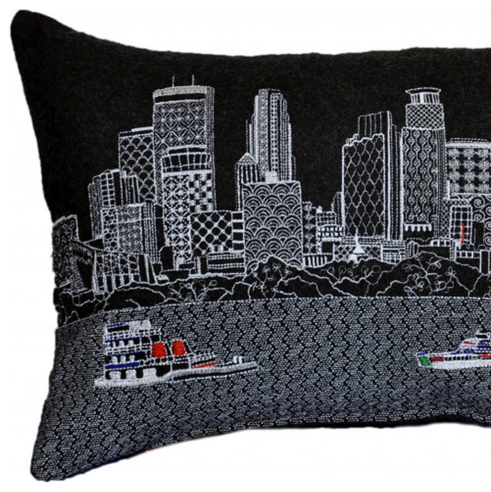 25" Black Minneapolis Nighttime Skyline Lumbar Decorative Pillow