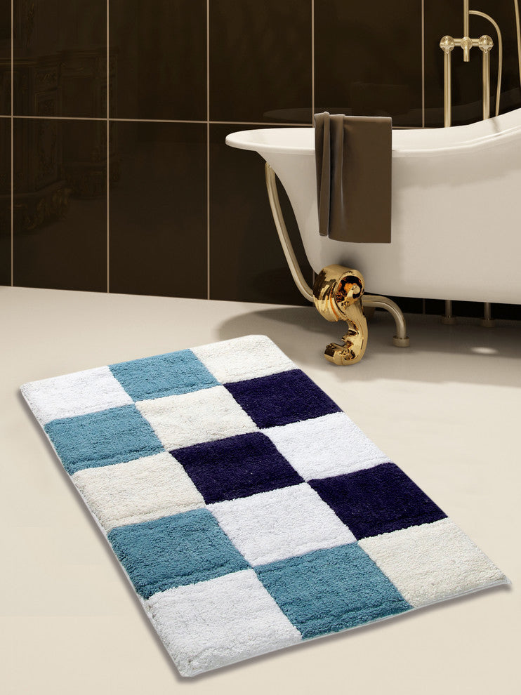 Bath Rug Cotton, 2 Piece, 34"x21" and 36"x24", Multi Blue, GSF 195, Dice