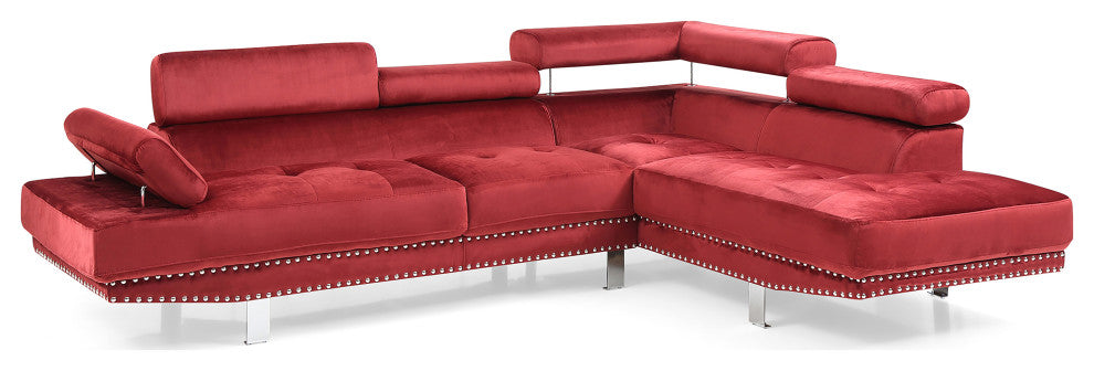 Derek 109" W 2 Piece Velvet L Shape Sectional Sofa, Cherry