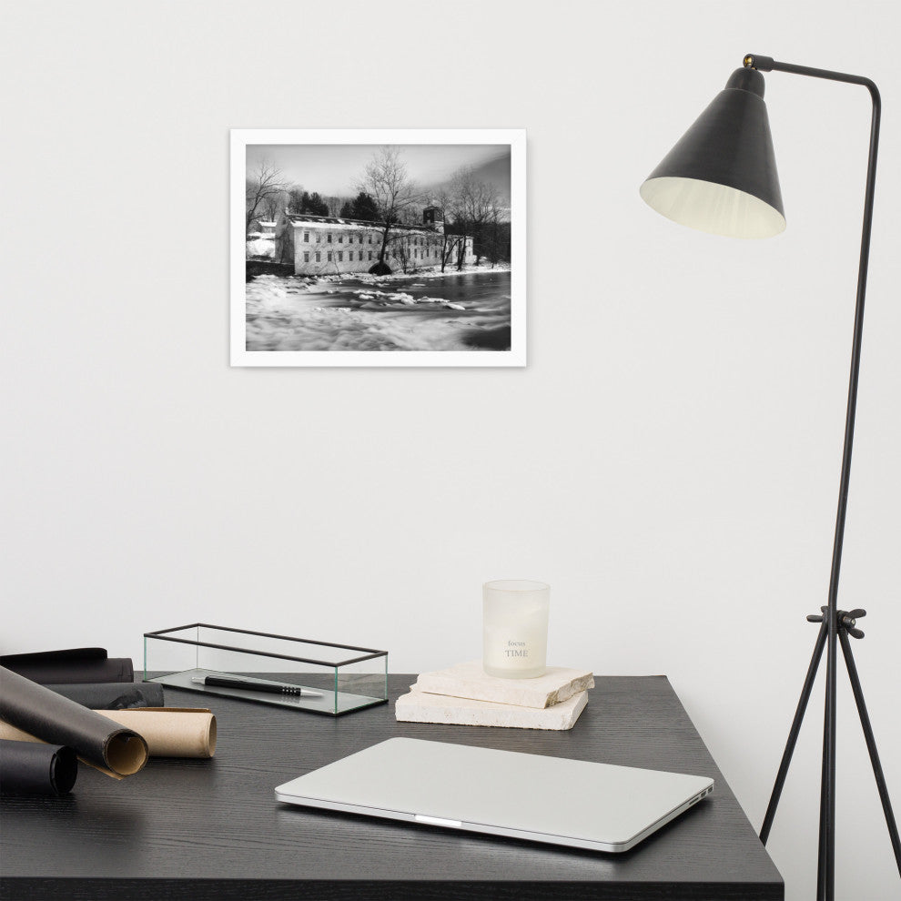Winter at Powder Mill Rural Landscape Framed Photo Paper Wall Art Prints, White, 11" X 14"