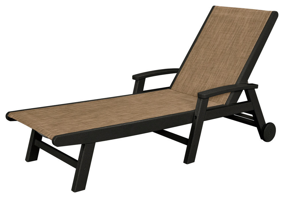 Coastal Chaise With Wheels, Black / Burlap Sling