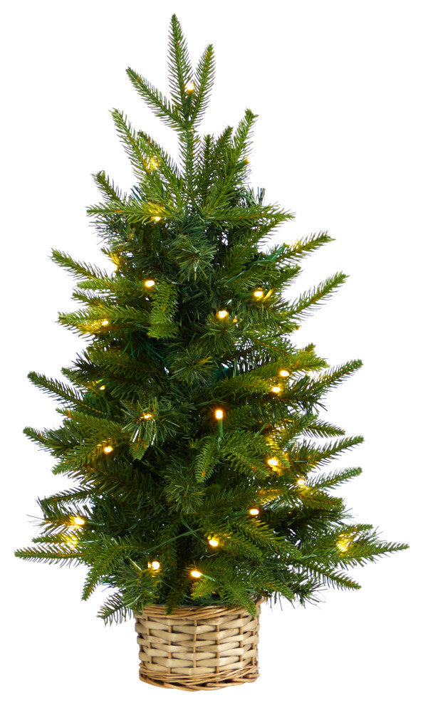 2'' Artificial Christmas Tree With 35 Clear LED Lights, Decorative Basket