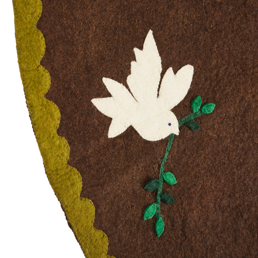 Doves on Brown Christmas Tree Skirt in Hand Felted Wool - 60"