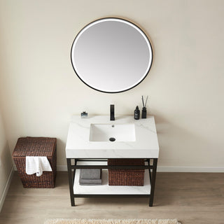 Funes Bath Vanity without Mirror, Matte Black Hardware, 36'', White Stone Top