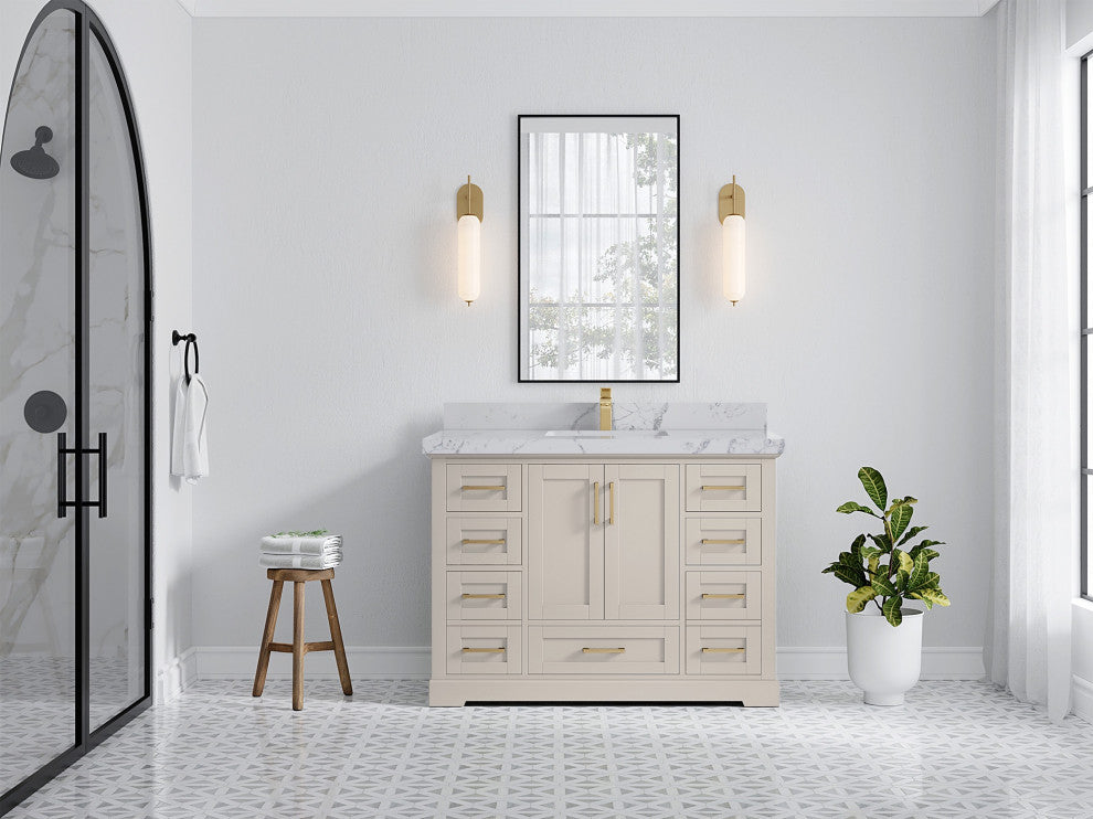 Boston 48" Single Sink Bath Vanity in Fine Grain 2" Venatino Quartz