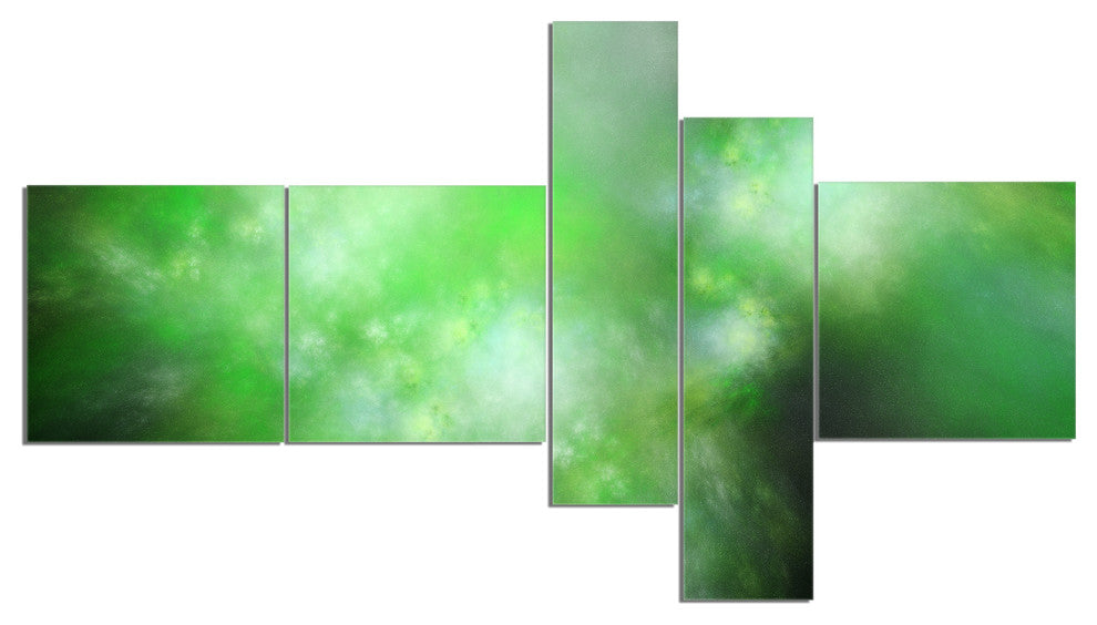 Green Blur Sky with Stars, Abstract Canvas Art Print, 60"x32", 5 panels