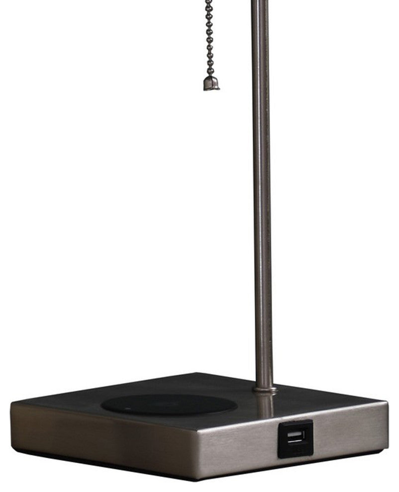 Table Lamp With Wireless Charging and Square Shade, Silver
