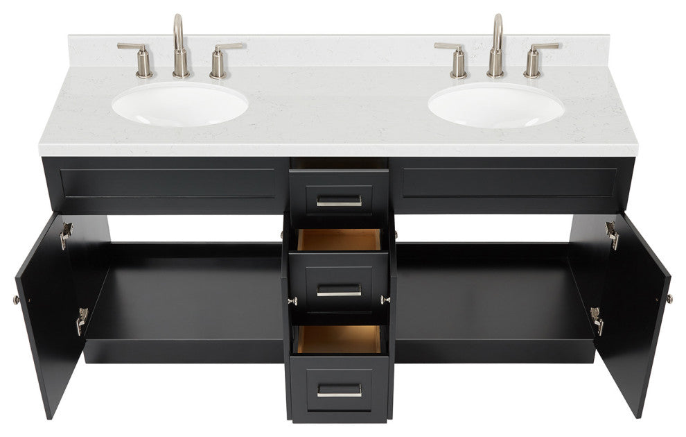 Ariel Hamlet 72" Double Oval Sink Bathroom Vanity, Carrara Quartz