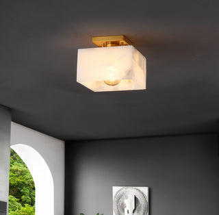 Chiara 8" 1-Light Modern Contemporary Alabaster/Iron Square LED Semi Flush Mount