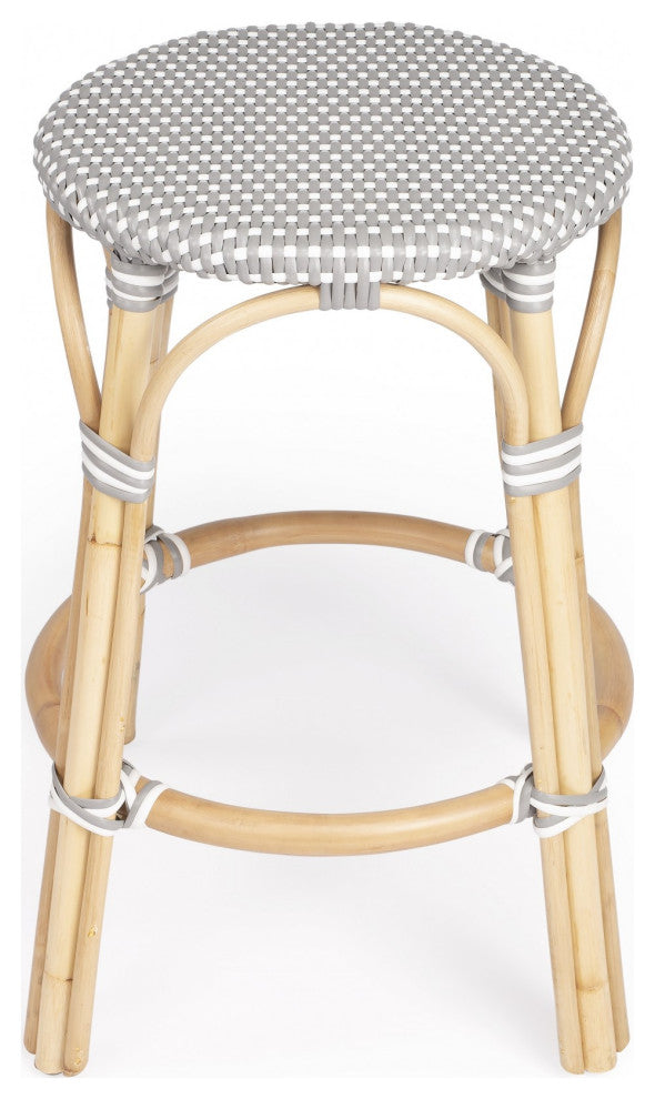 24" Natural Gray and White Rattan Backless Counter Height Bar Chair