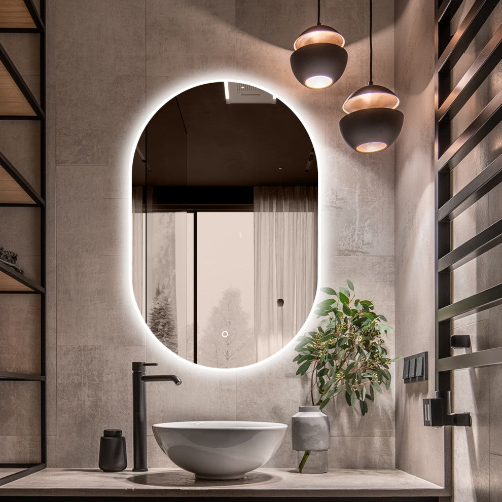 36" x 24" Large Oval Frameless Wall-Mount Anti-Fog LED Bathroom Vanity Mirror