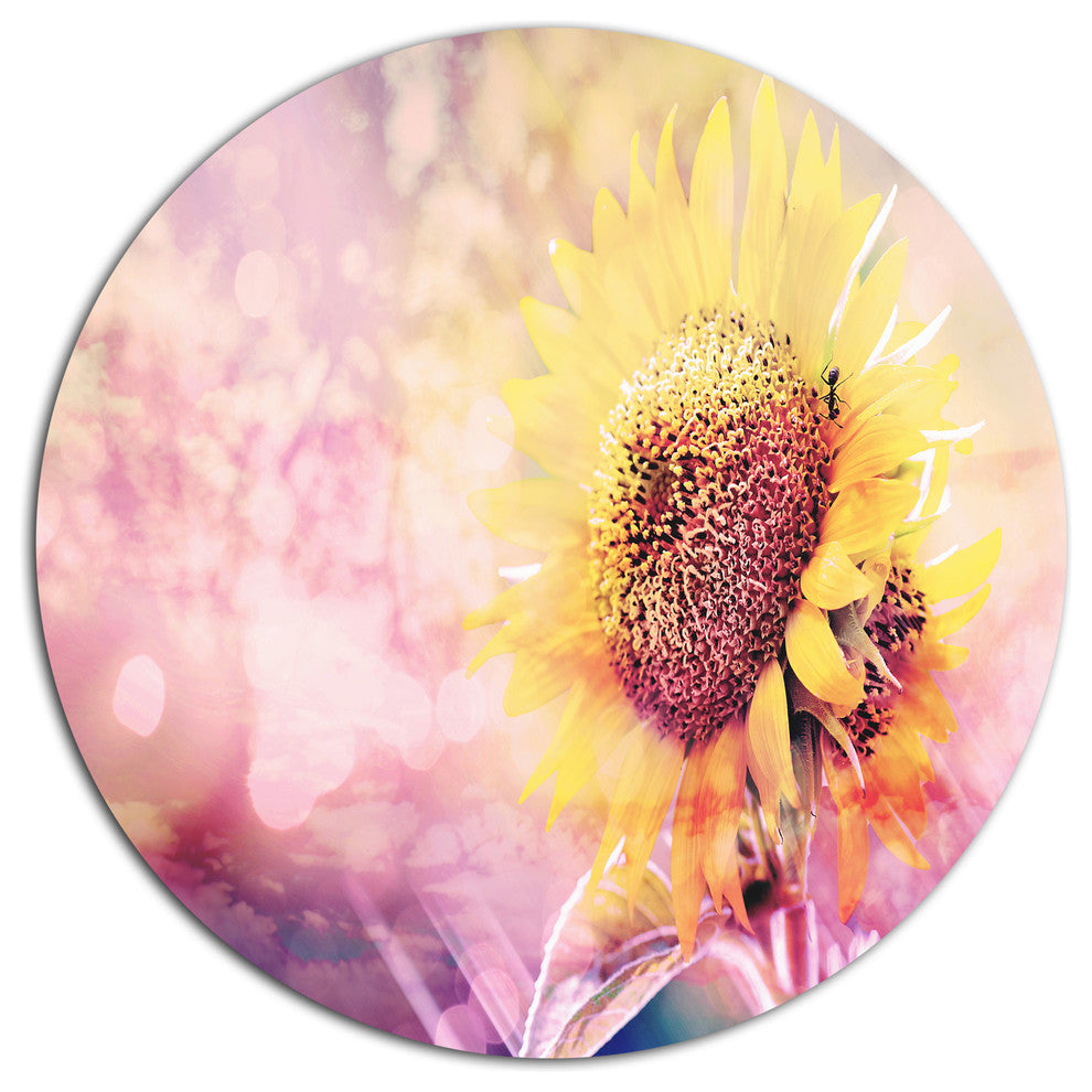 Sunflower With Rainbow Light Effect, Modern Floral Round Wall Art, 11"