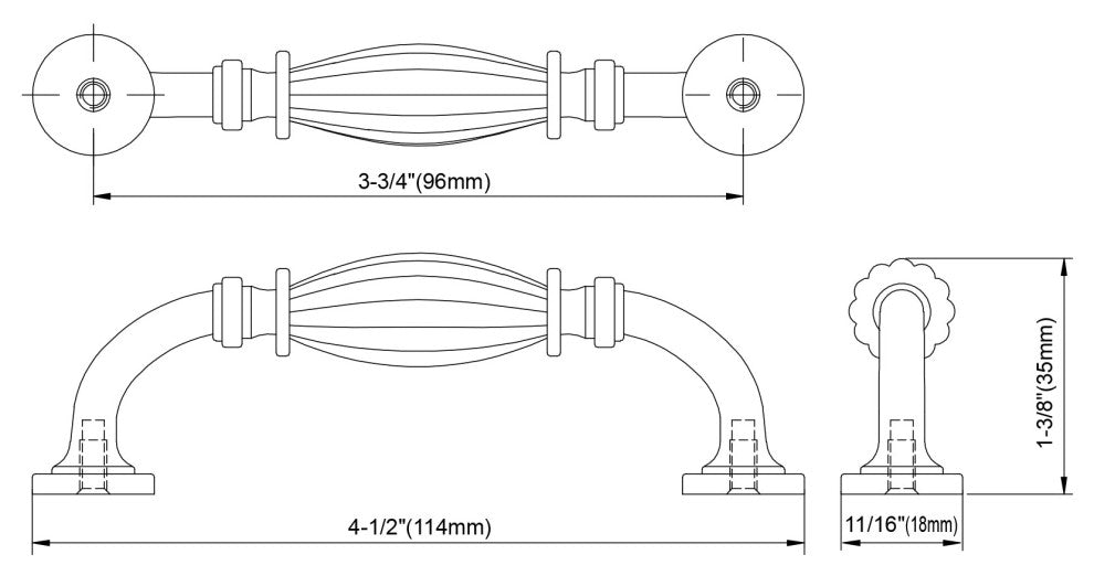 Dowell Series 3131 Handles, 96mm/3.8"CTC, 10 Pack, Brushed Satin/Silver