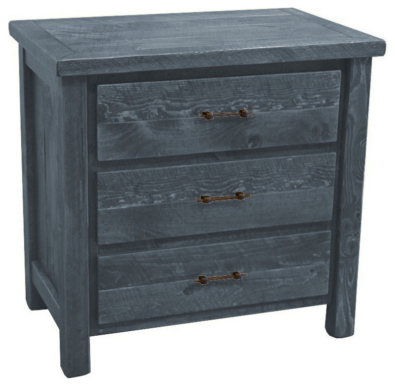 Barnwood Style Timber Peg 3-Drawer Chest, Smokey Gray