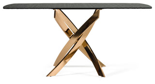 Modrest Pyrite Modern Brown Glass, Rosegold Rectangular Dining Table