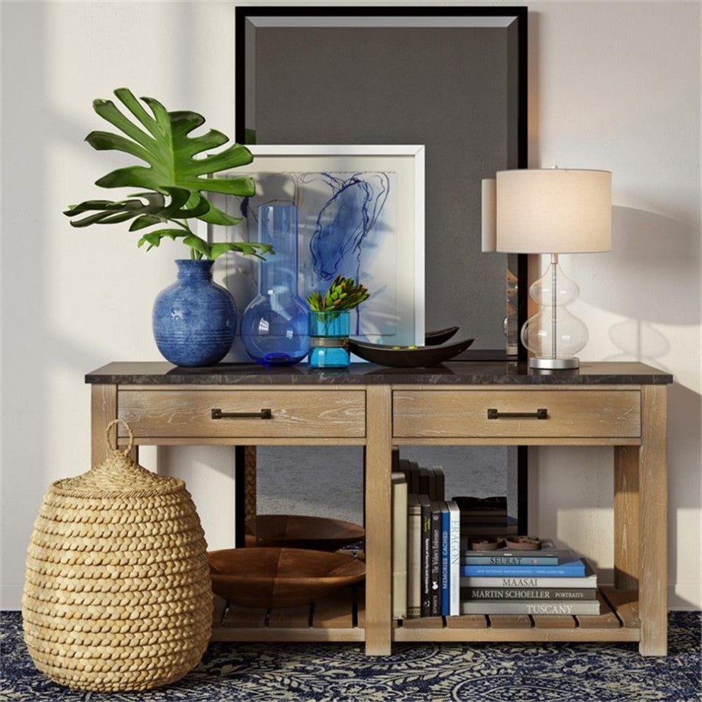 Maklaine Contemporary Clear Glass Table Lamp with Linen Fabric Shade