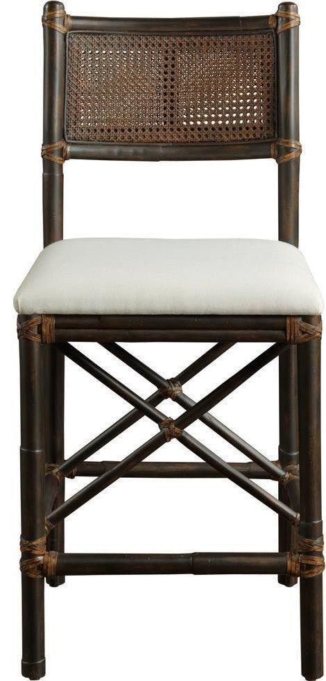 Espresso Leather-Rattan Counter Stool
